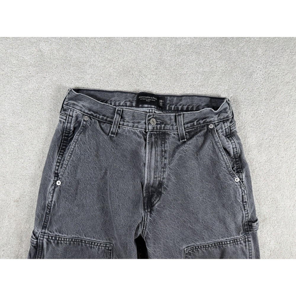 Abercrombie Fitch Jeans Mens 29x30 Black Denim Double Knee Baggy Carpenter Skate - Picture 4 of 12